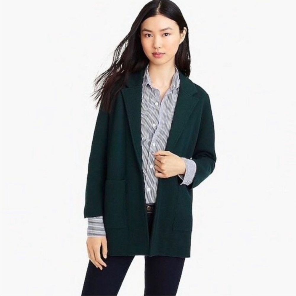 J Crew Sophie Open-front Wool Blend Sweater-blazer Old Forest Green M
